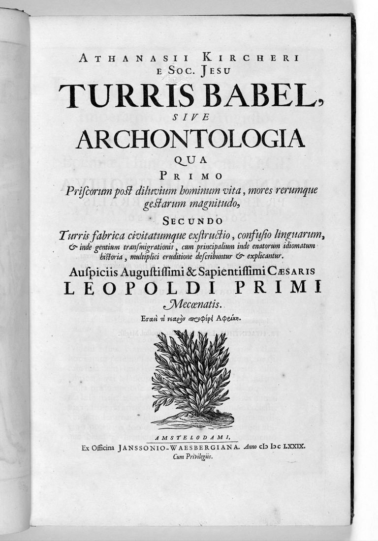 Title page of Athanasius Kircher, Turris Babel, 1679